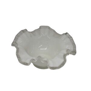 VTG Fenton White Silver Crest Milk Glass Ruffled Console Bowl 7"x3" Centerpiece